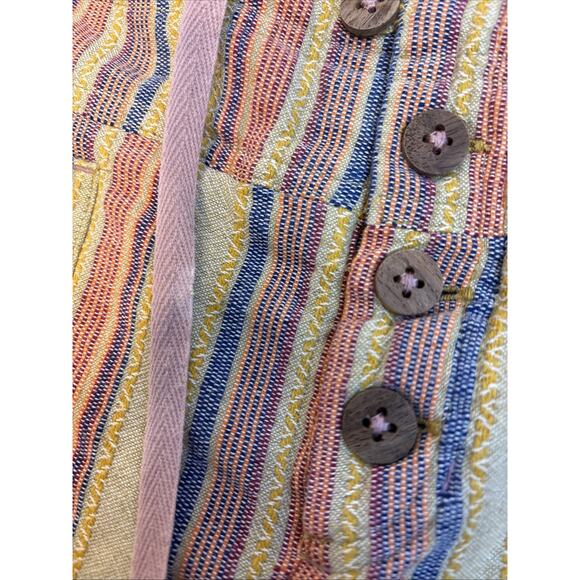 Sundance Rainbow Stripe Woven Shorts Boho Button Front Tie Waist Patch Pockets 8 - Picture 9 of 14
